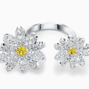 Swarovski Silver and Yellow Crystal Flower Open Ring